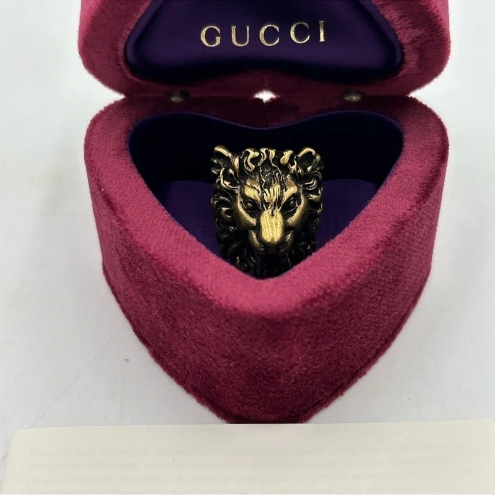 Women’s Gucci Lionhead, motif sterling silver ring size 8–8.5 made Italy